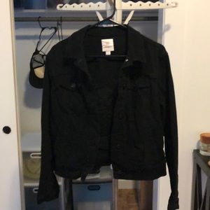 Lularoe Harvey black twill jacket with roses